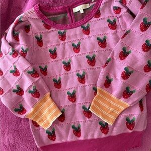 LOVESHACKFANCY Strawberry Patterned Pink Sweater